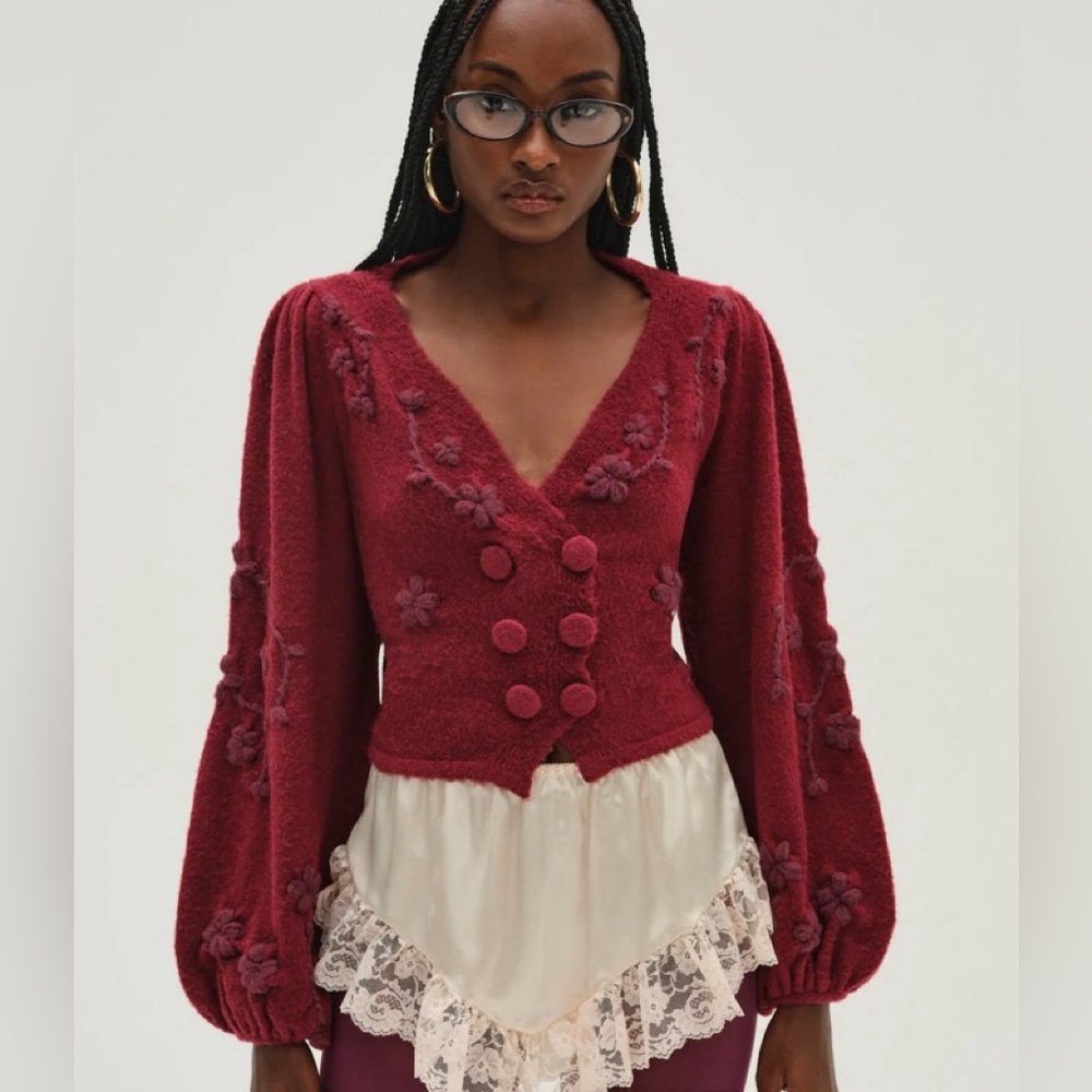 NWOT For Love and Lemons Adalyn Cardigan Burgundy S